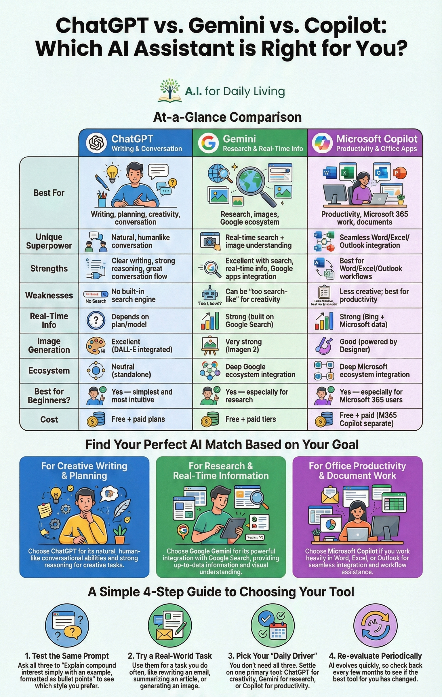 Comparison Table: ChatGPT vs. Google Gemini vs. Microsoft Copilot